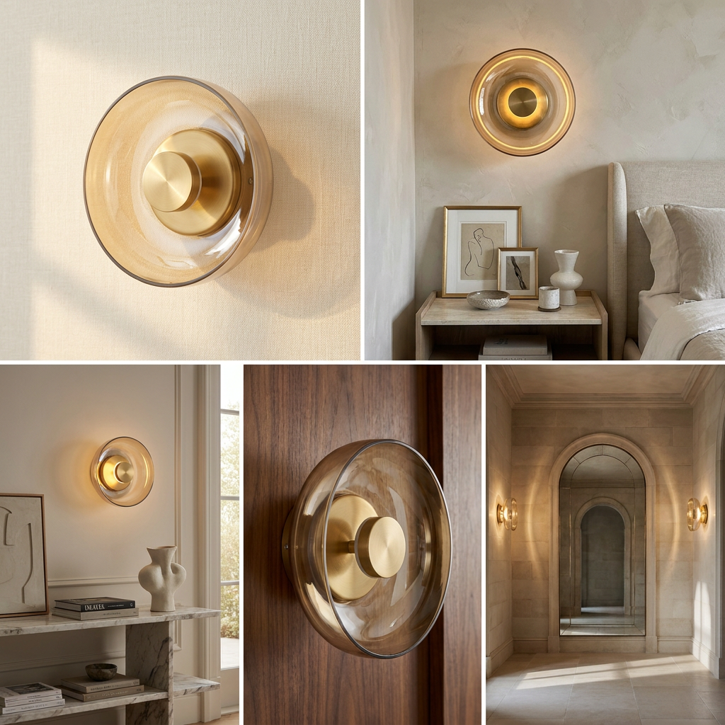 The Shimmering Glow Premium Minimalist Brass Wall Light lifestyle image - Higgsfield lux20v1 - a18