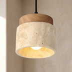 The Yellow Stone Japandi Travertine Ceiling Light lifestyle image - Higgsfield lux20v1 - a2