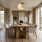 The Yellow Stone Japandi Travertine Ceiling Light lifestyle image - Higgsfield lux20v1 - a7