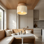 The Yellow Stone Japandi Travertine Ceiling Light lifestyle image - Higgsfield lux20v1 - a10