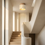 The Yellow Stone Japandi Travertine Ceiling Light lifestyle image - Higgsfield lux20v1 - a11