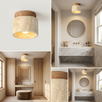 The Yellow Stone Japandi Travertine Ceiling Light lifestyle image - Higgsfield lux20v1 - a12