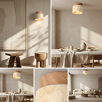 The Yellow Stone Japandi Travertine Ceiling Light lifestyle image - Higgsfield lux20v1 - a16