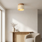 The Yellow Stone Japandi Travertine Ceiling Light lifestyle image - Higgsfield lux20v1 - a17