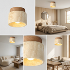 The Yellow Stone Japandi Travertine Ceiling Light lifestyle image - Higgsfield lux20v1 - a18