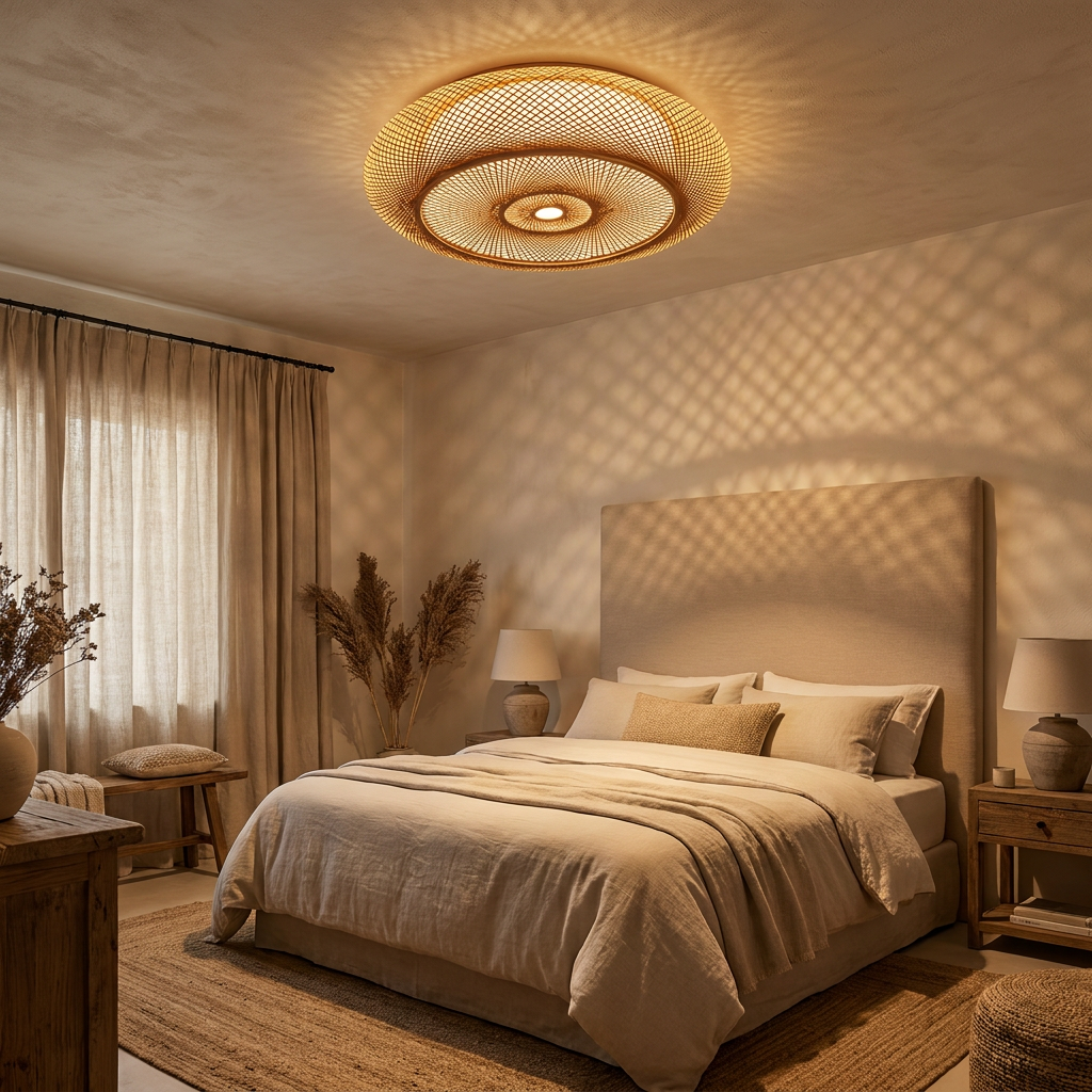 Serenity Natural Bamboo Boho Ceiling Light lifestyle image - Higgsfield lux20v1 - a15