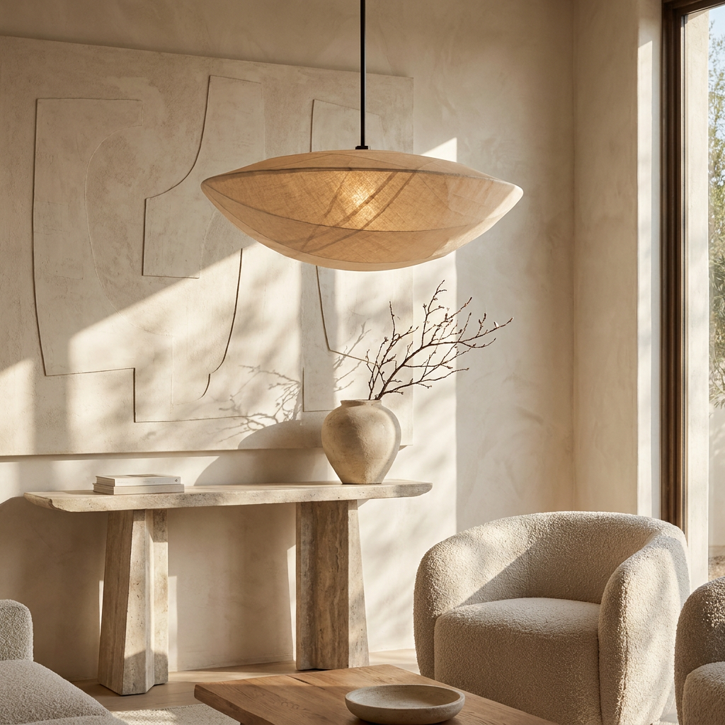 The Wabi-Sabi Canvas Linen Ceiling Light lifestyle image - Higgsfield lux20v1 - a16