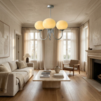 Marshmallow Modern Glass Chandelier lifestyle image - Higgsfield lux20v1 - a5