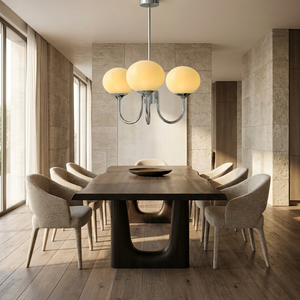 Marshmallow Modern Glass Chandelier lifestyle image - Higgsfield lux20v1 - a7