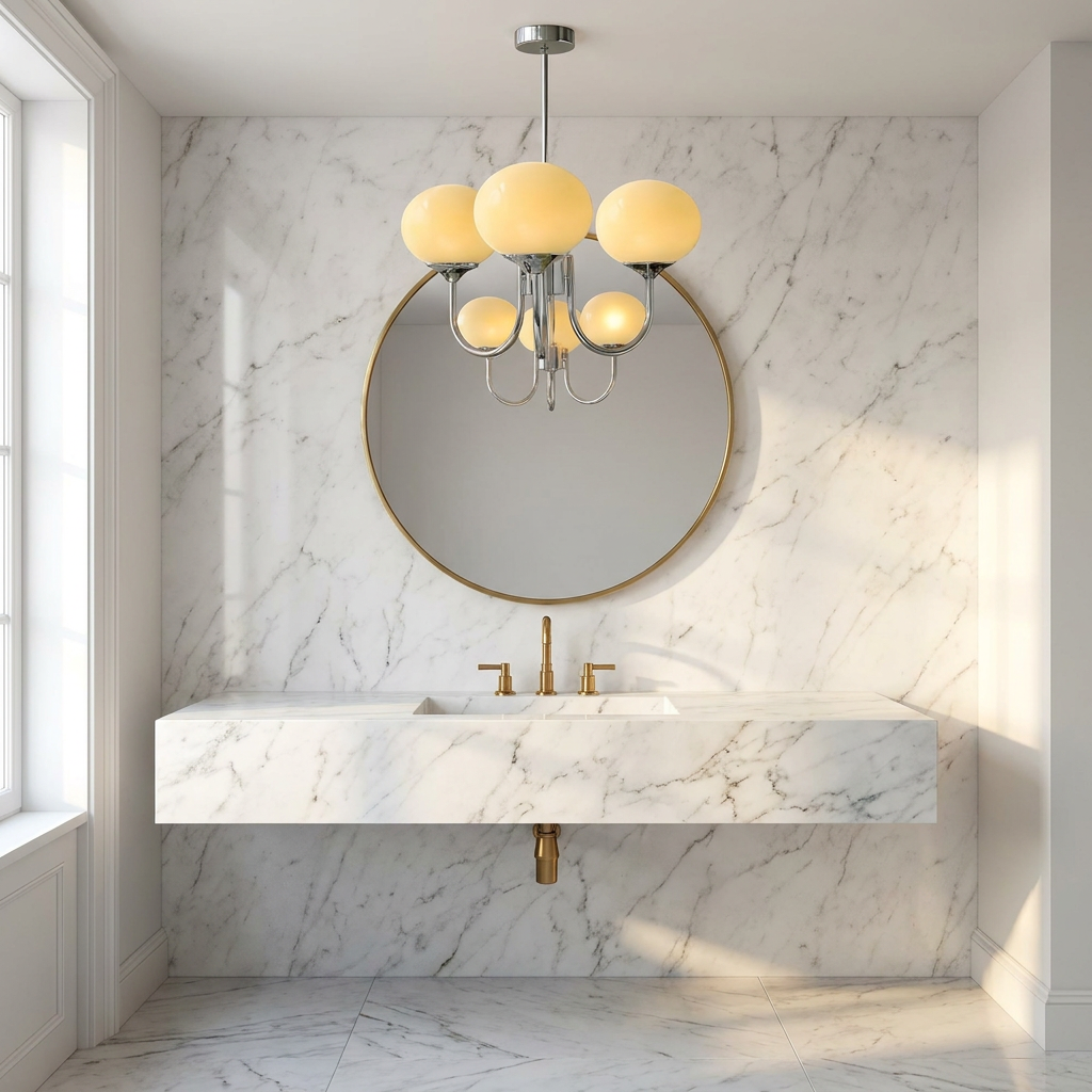 Marshmallow Modern Glass Chandelier lifestyle image - Higgsfield lux20v1 - a12
