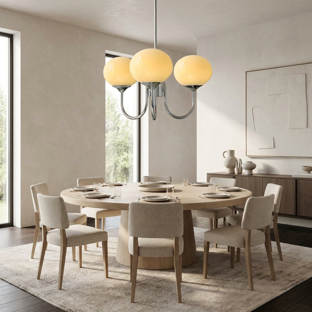 Marshmallow Modern Glass Chandelier lifestyle image - Higgsfield lux20v1 - a18