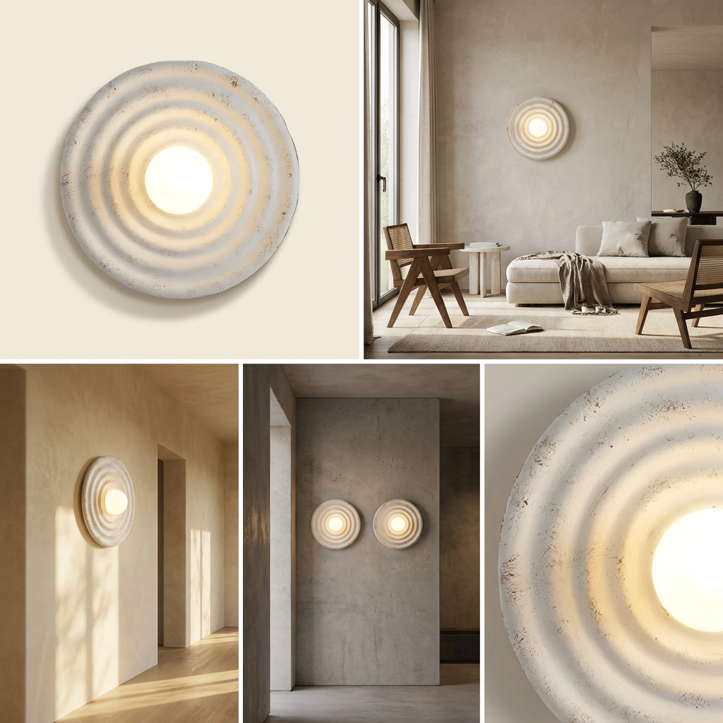 Wabi-Sabi Resin Round Circle Wall Light lifestyle image - Higgsfield lux20v1 - hero