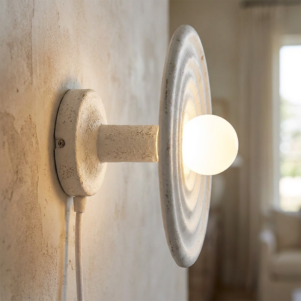 Wabi-Sabi Resin Round Circle Wall Light lifestyle image - Higgsfield lux20v1 - a4