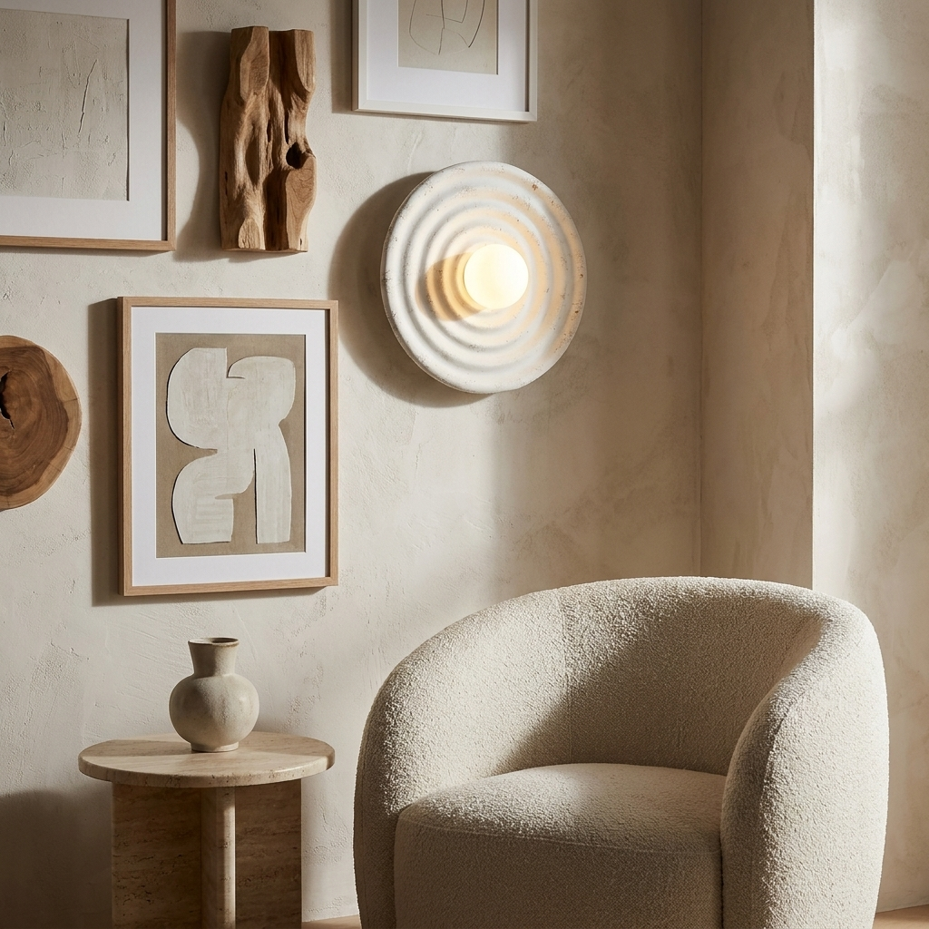 Wabi-Sabi Resin Round Circle Wall Light lifestyle image - Higgsfield lux20v1 - a6