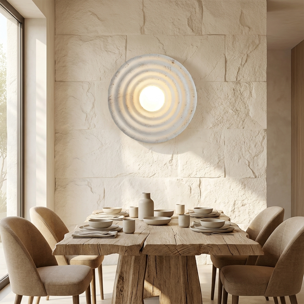 Wabi-Sabi Resin Round Circle Wall Light lifestyle image - Higgsfield lux20v1 - a7
