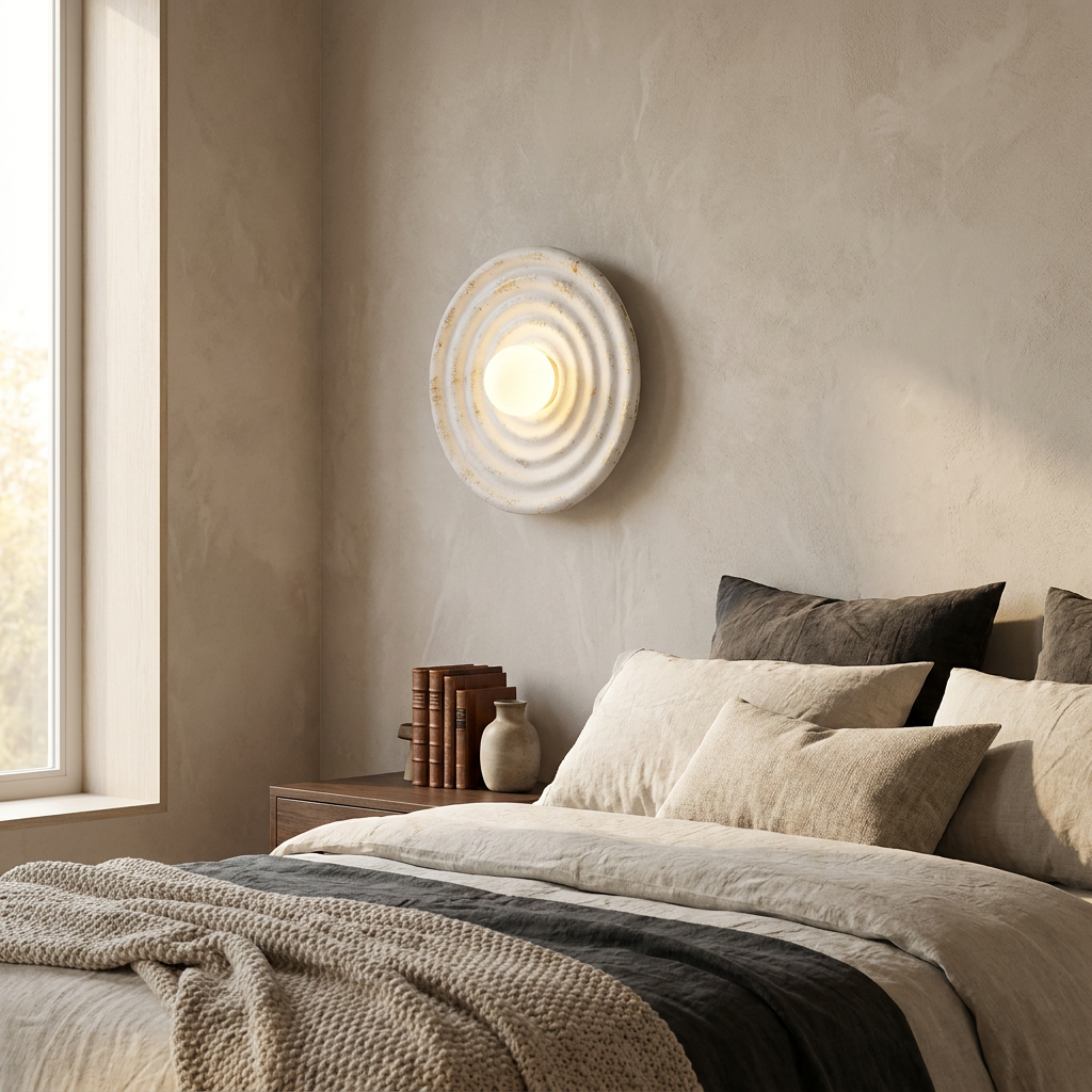 Wabi-Sabi Resin Round Circle Wall Light lifestyle image - Higgsfield lux20v1 - a8