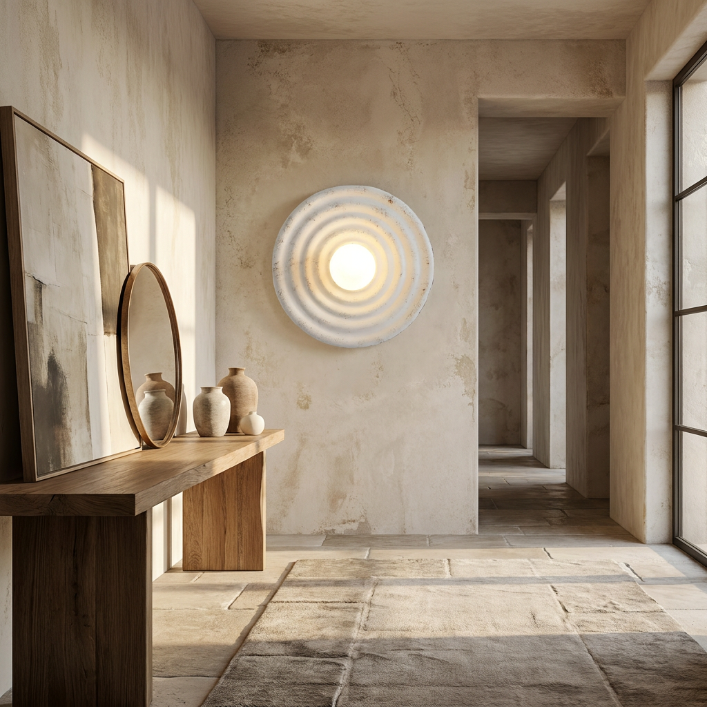 Wabi-Sabi Resin Round Circle Wall Light lifestyle image - Higgsfield lux20v1 - a9