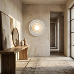 Wabi-Sabi Resin Round Circle Wall Light lifestyle image - Higgsfield lux20v1 - a9