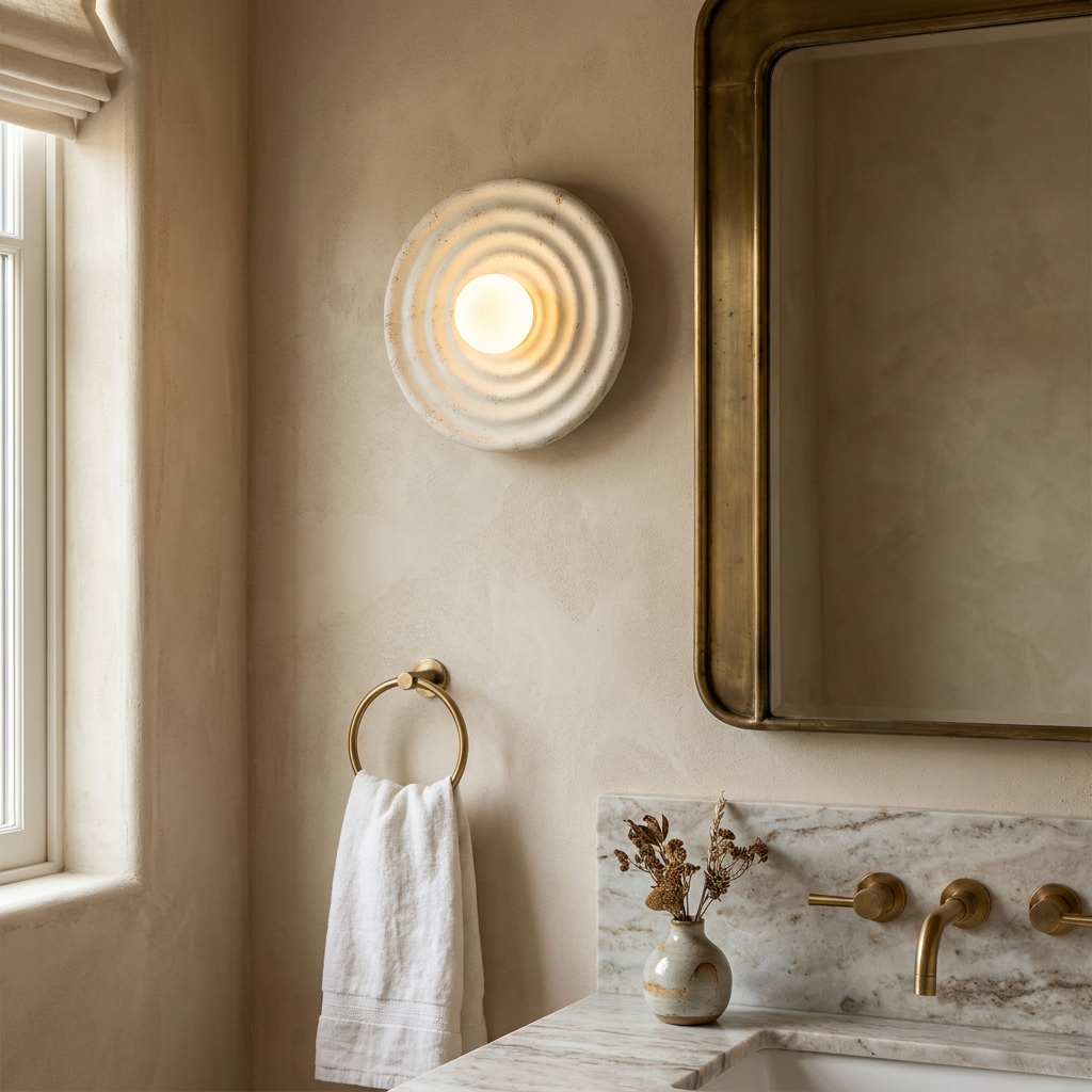 Wabi-Sabi Resin Round Circle Wall Light lifestyle image - Higgsfield lux20v1 - a12