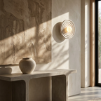 Wabi-Sabi Resin Round Circle Wall Light lifestyle image - Higgsfield lux20v1 - a16