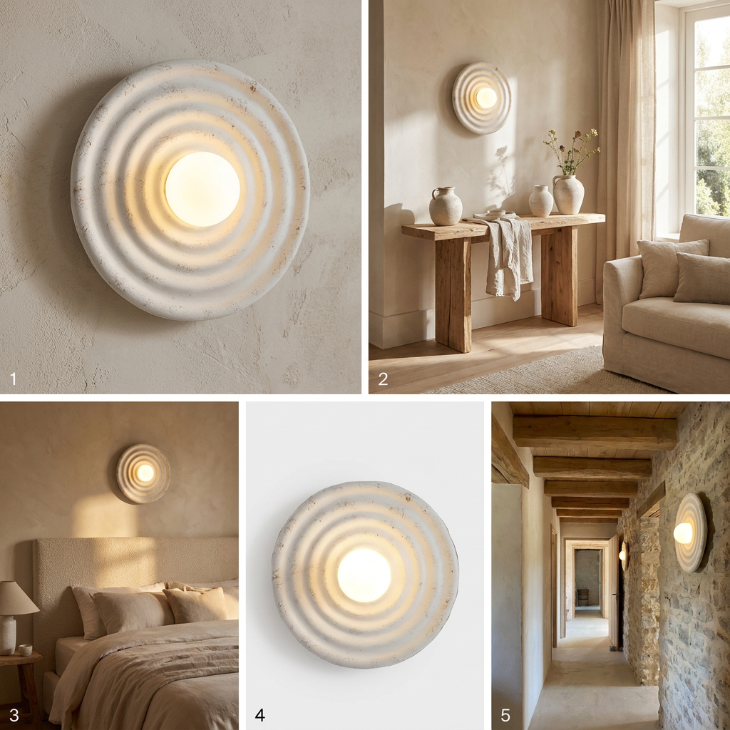 Wabi-Sabi Resin Round Circle Wall Light lifestyle image - Higgsfield lux20v1 - a18
