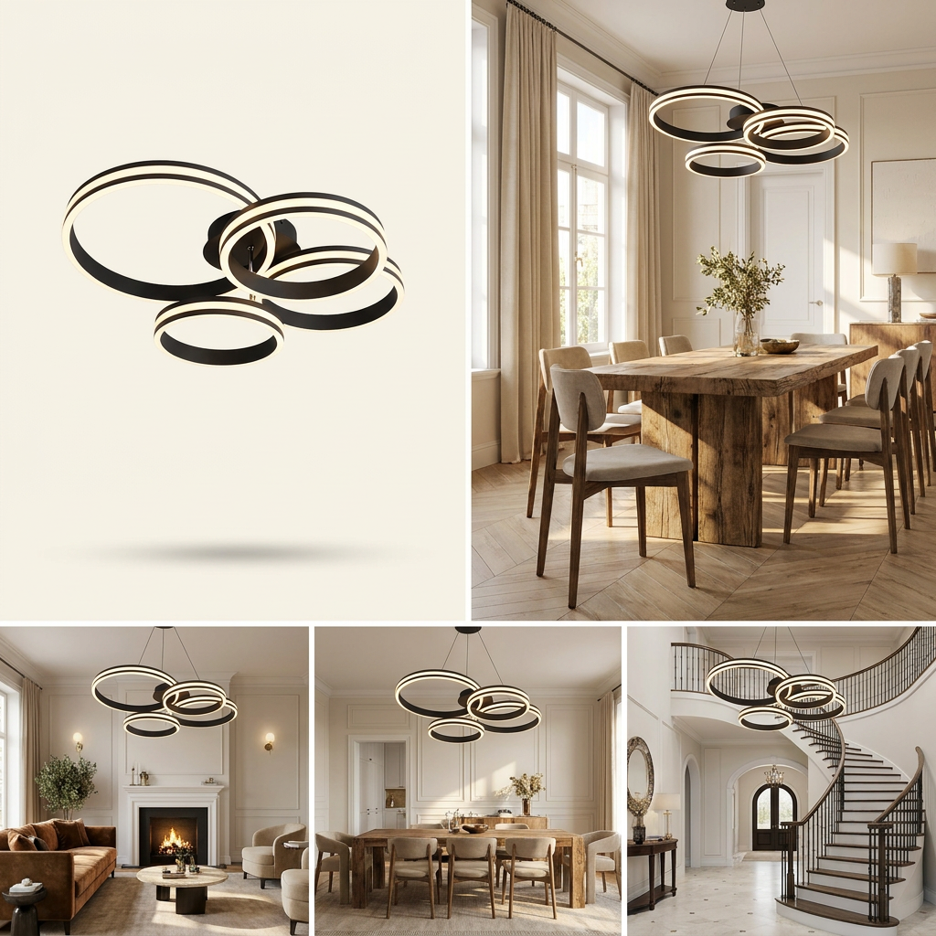 Modern Black Metal Chandelier Ceiling Light lifestyle image - Higgsfield lux20v1 - hero