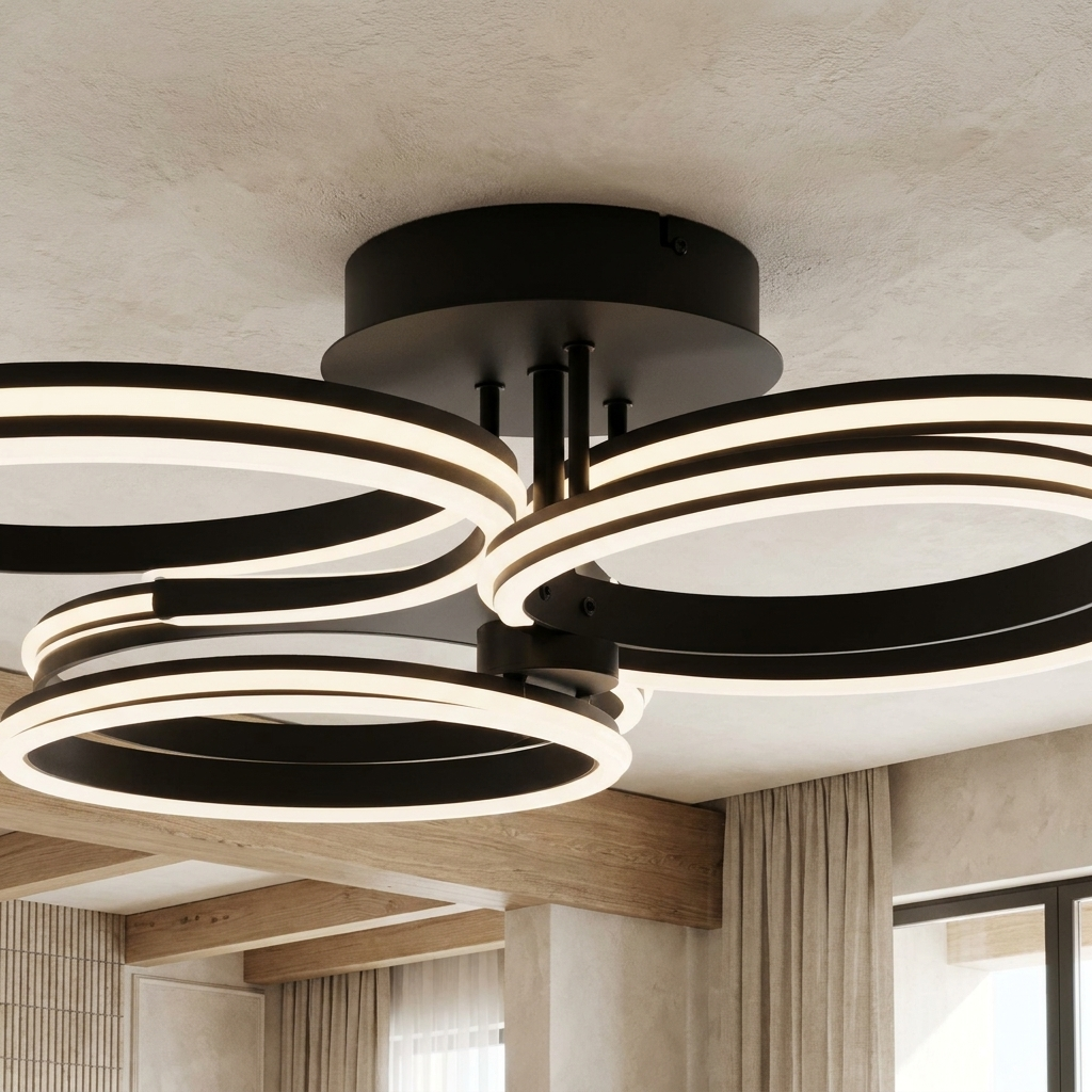 Modern Black Metal Chandelier Ceiling Light lifestyle image - Higgsfield lux20v1 - a4