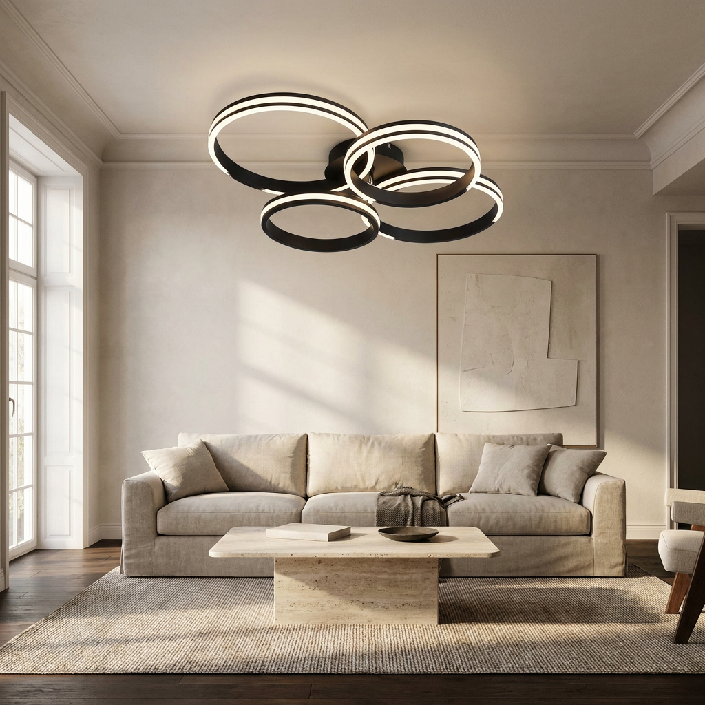 Modern Black Metal Chandelier Ceiling Light lifestyle image - Higgsfield lux20v1 - a5