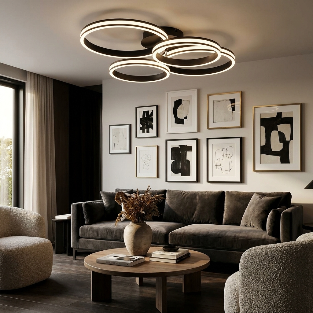 Modern Black Metal Chandelier Ceiling Light lifestyle image - Higgsfield lux20v1 - a6