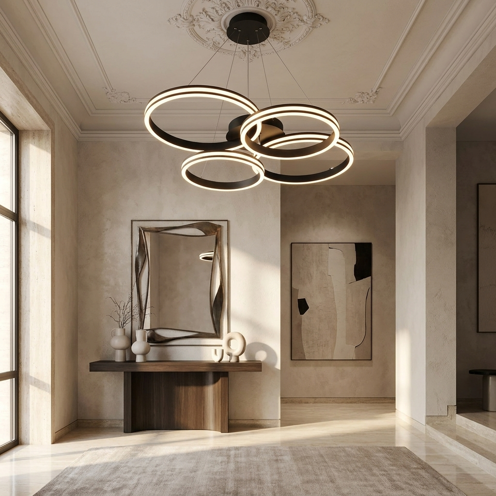 Modern Black Metal Chandelier Ceiling Light lifestyle image - Higgsfield lux20v1 - a9
