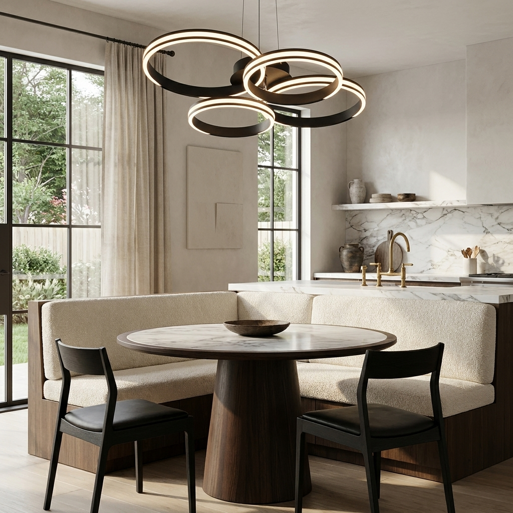 Modern Black Metal Chandelier Ceiling Light lifestyle image - Higgsfield lux20v1 - a10