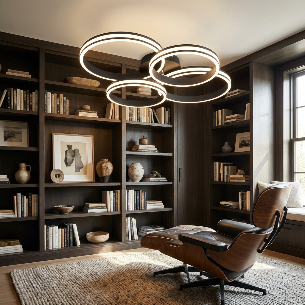 Modern Black Metal Chandelier Ceiling Light lifestyle image - Higgsfield lux20v1 - a13