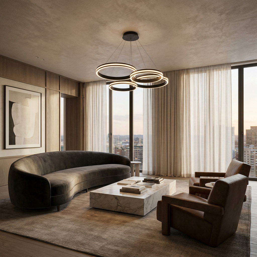 Modern Black Metal Chandelier Ceiling Light lifestyle image - Higgsfield lux20v1 - a14