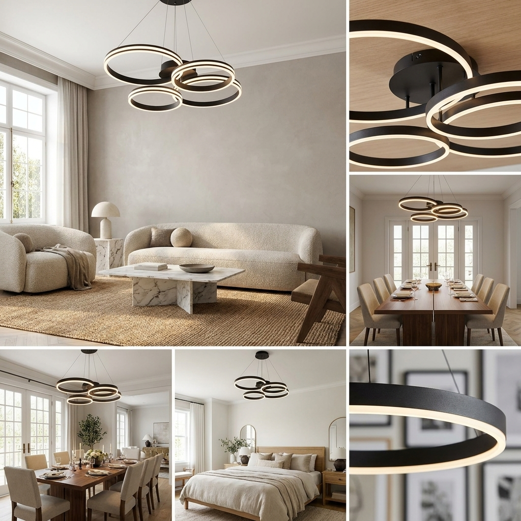 Modern Black Metal Chandelier Ceiling Light lifestyle image - Higgsfield lux20v1 - a18