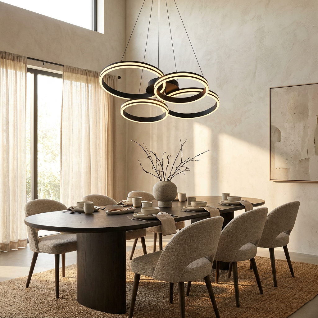 Modern Black Metal Chandelier Ceiling Light lifestyle image - Higgsfield lux20v1 - a19