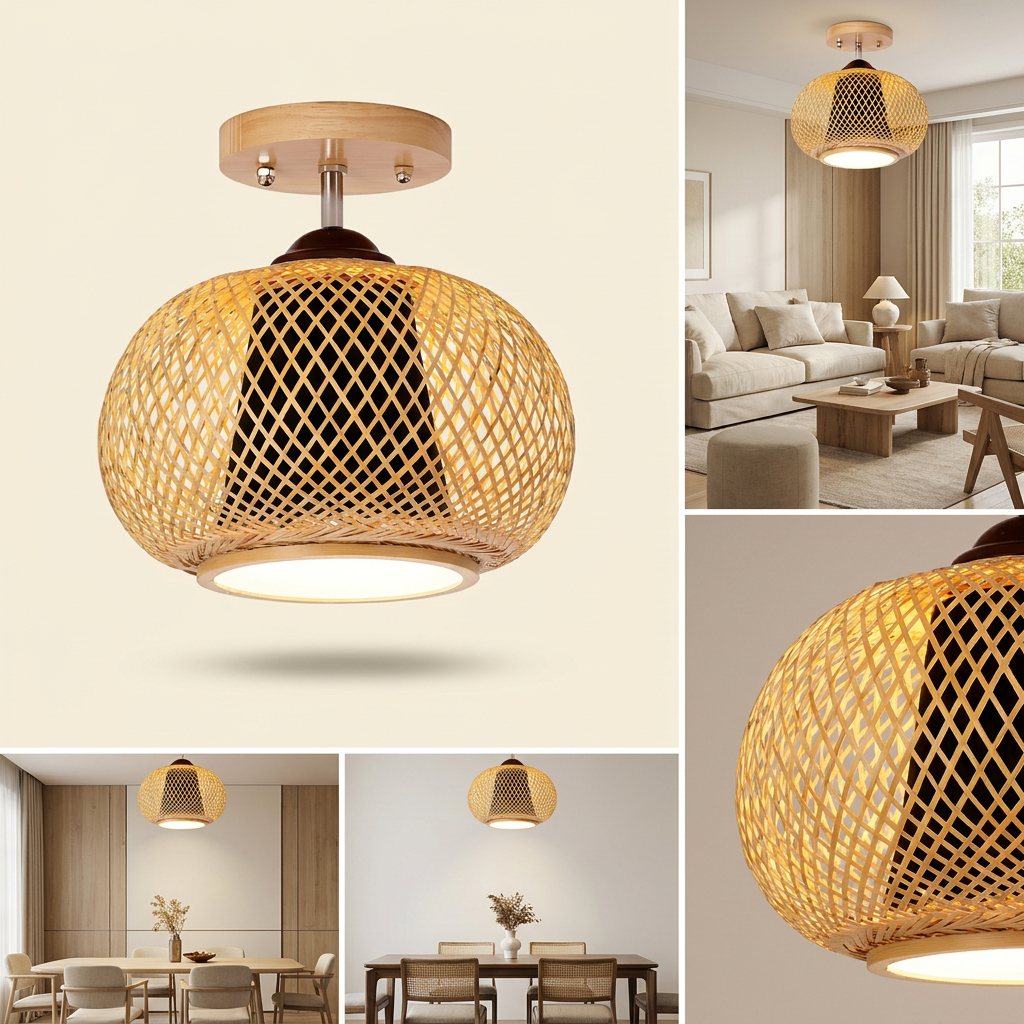 Muto Handmade Rattan Ceiling Light lifestyle image - Higgsfield lux20v1 - hero