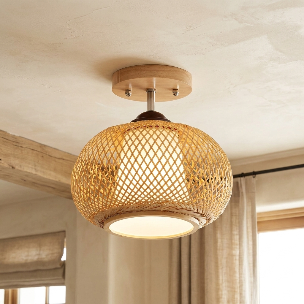 Muto Handmade Rattan Ceiling Light lifestyle image - Higgsfield lux20v1 - a4