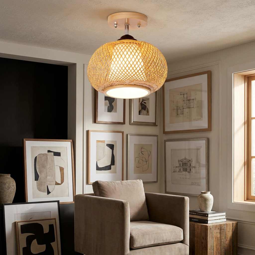 Muto Handmade Rattan Ceiling Light lifestyle image - Higgsfield lux20v1 - a6