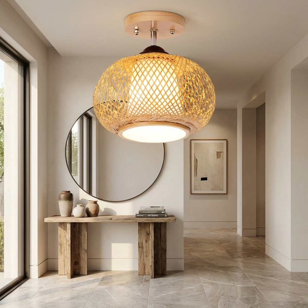 Muto Handmade Rattan Ceiling Light lifestyle image - Higgsfield lux20v1 - a9