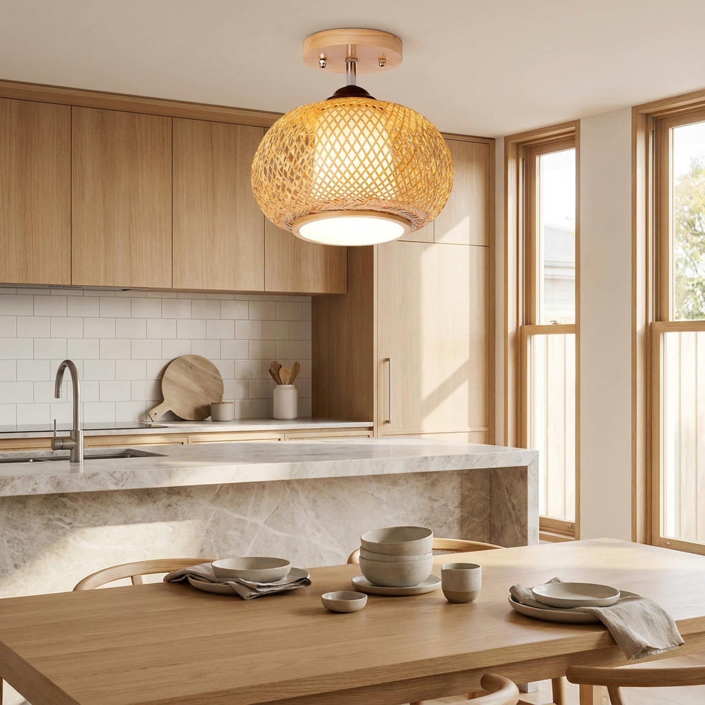 Muto Handmade Rattan Ceiling Light lifestyle image - Higgsfield lux20v1 - a10