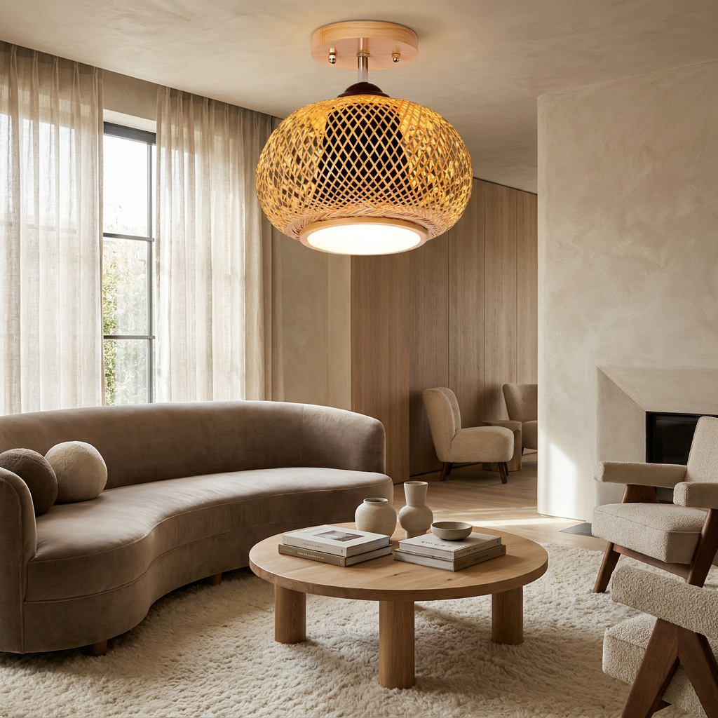 Muto Handmade Rattan Ceiling Light lifestyle image - Higgsfield lux20v1 - a14