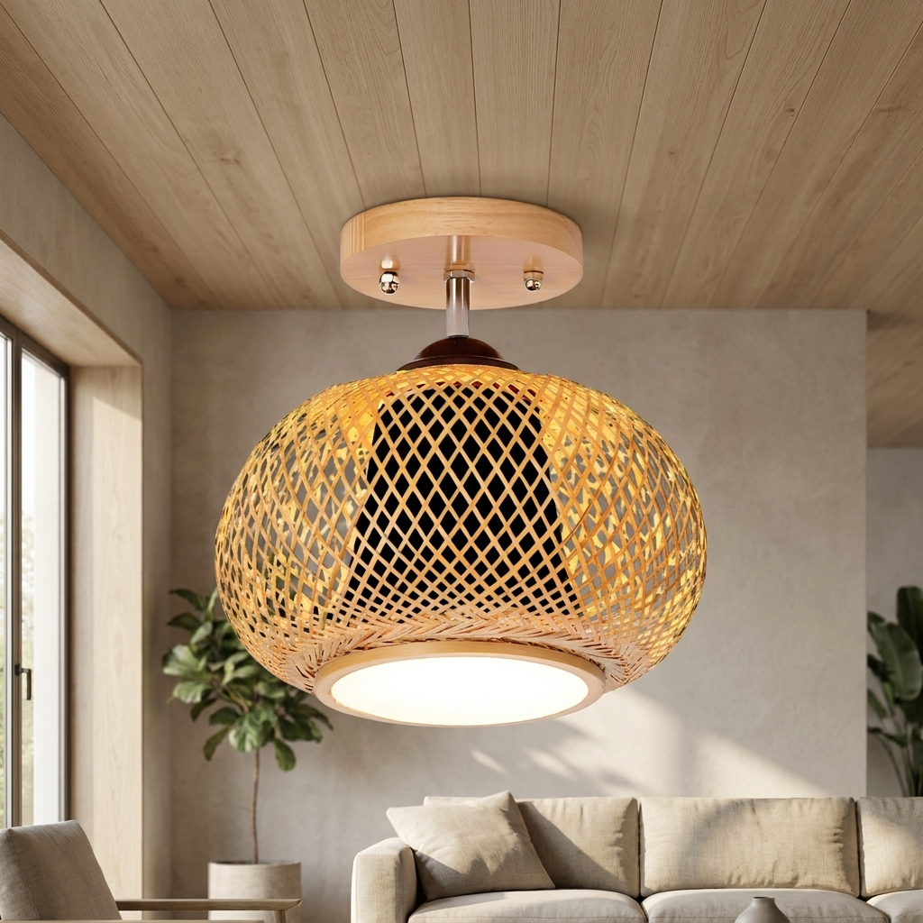 Muto Handmade Rattan Ceiling Light lifestyle image - Higgsfield lux20v1 - a17