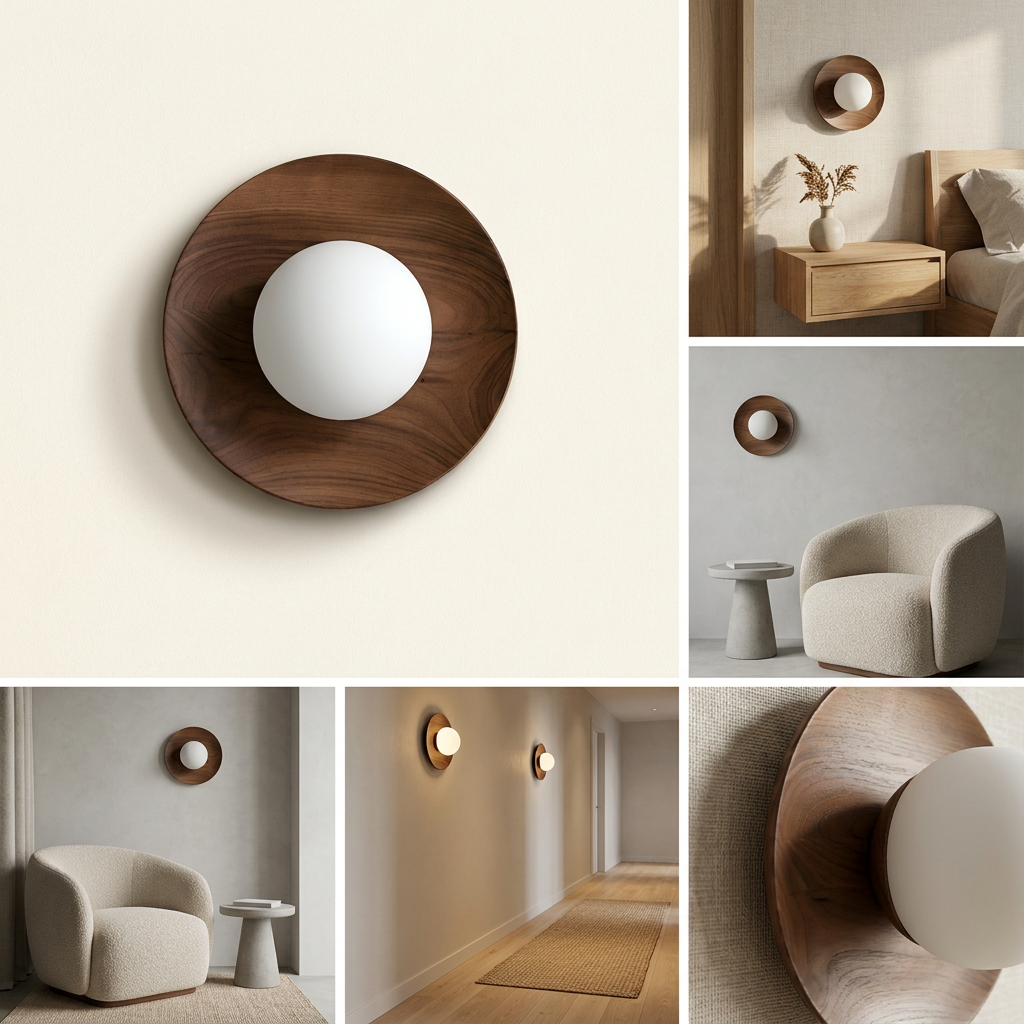 Nordic Minimalist Natural Wood LED Wall Light lifestyle image - Higgsfield lux20v1 - hero
