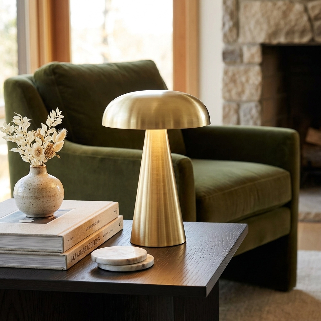 The Enchanted Amanita Wireless Table Lamp lifestyle image - Higgsfield lux20v1 - a19
