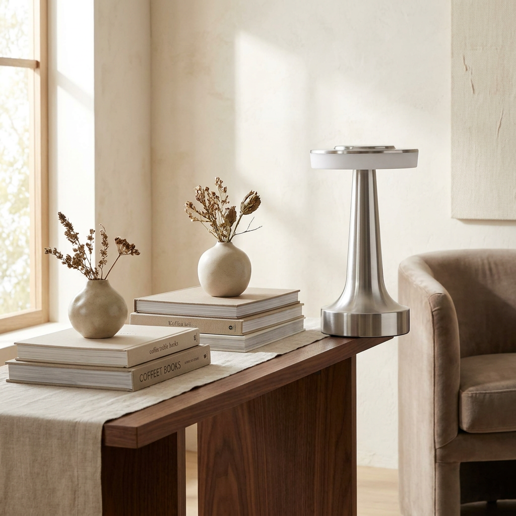 The Modern Radiance Wireless Table Lamp lifestyle image - Higgsfield lux20v1 - a19