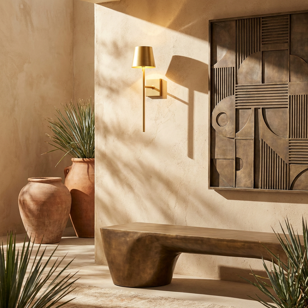 Wireless Golden Radiance  IP65 Waterproof Outdoor Wall Light lifestyle image - Higgsfield lux20v1 - a16