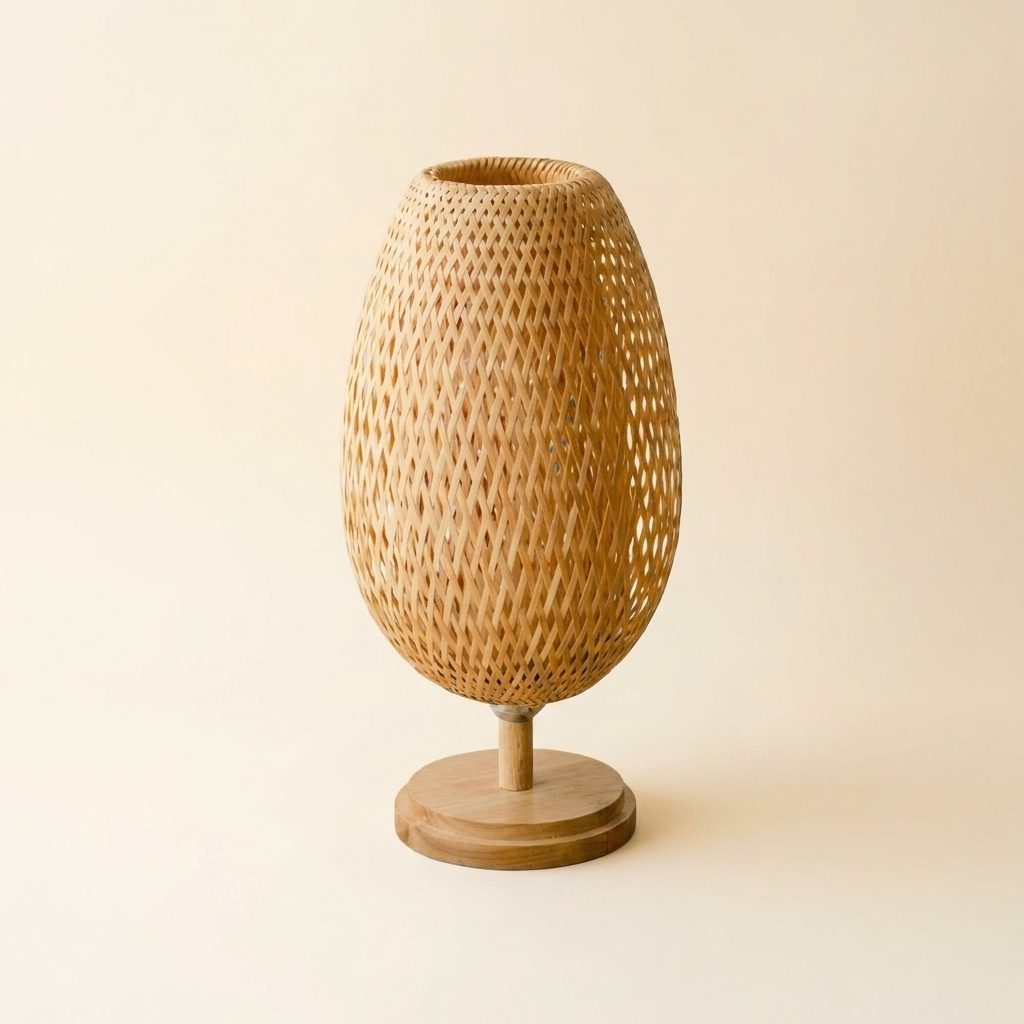 Handcrafted Sustainable Bamboo Table Lamp lifestyle image - Higgsfield lux20v1 - a1