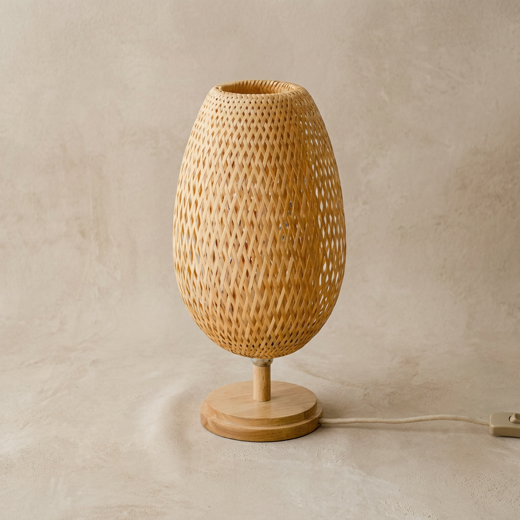 Handcrafted Sustainable Bamboo Table Lamp lifestyle image - Higgsfield lux20v1 - a2