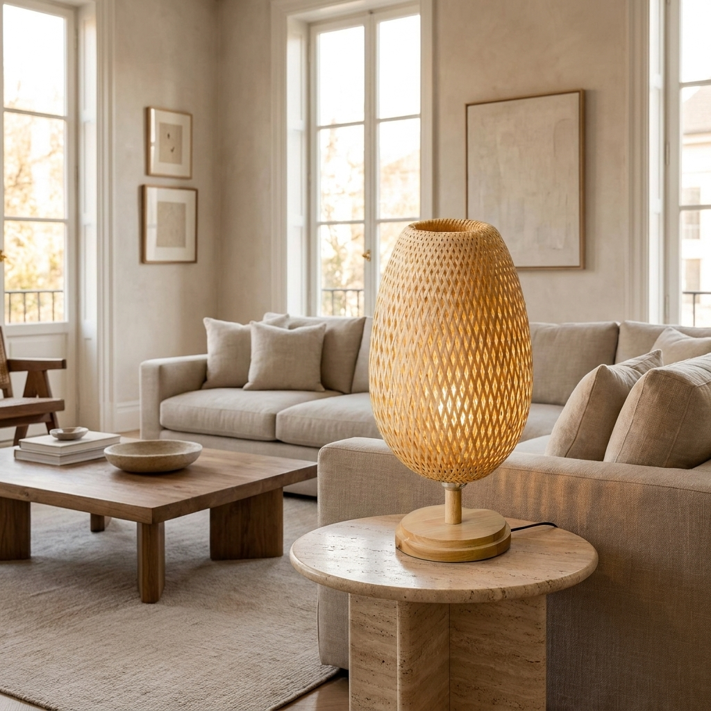 Handcrafted Sustainable Bamboo Table Lamp lifestyle image - Higgsfield lux20v1 - a5