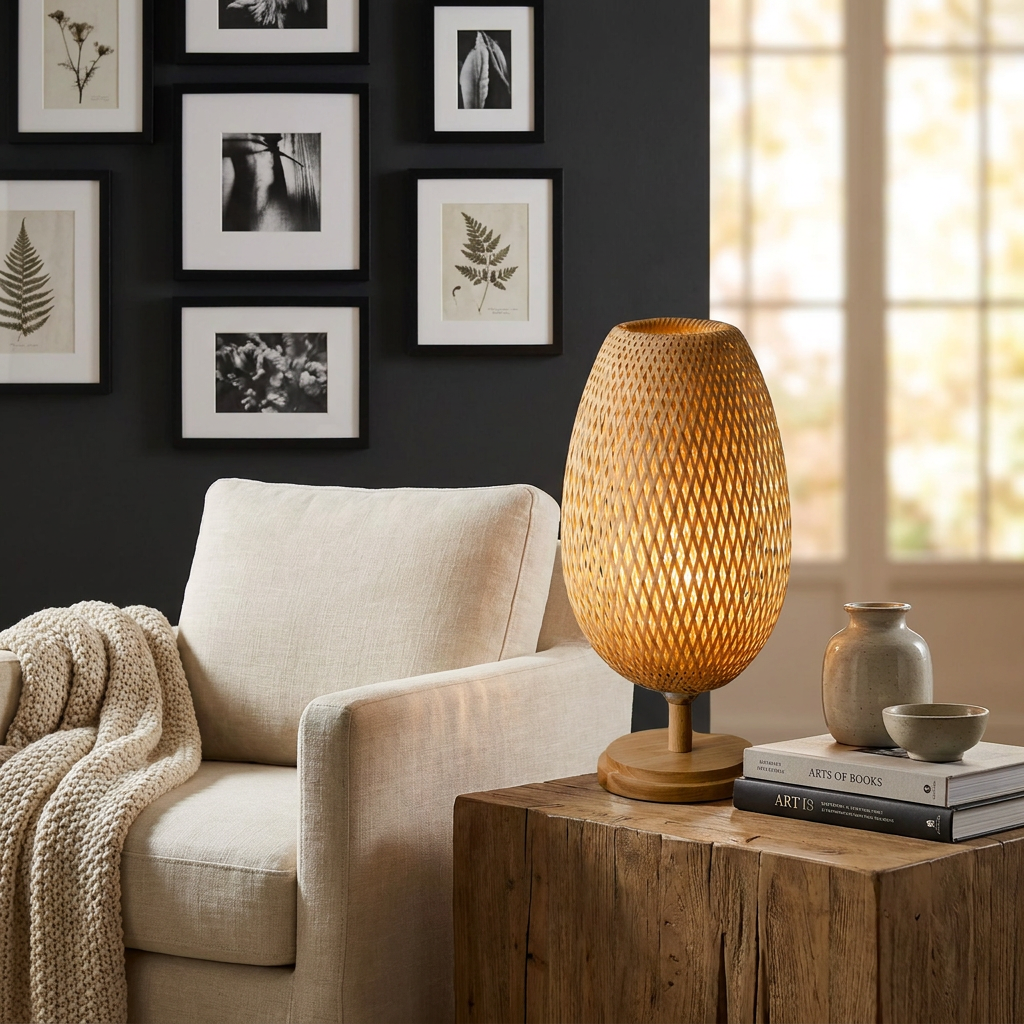 Handcrafted Sustainable Bamboo Table Lamp lifestyle image - Higgsfield lux20v1 - a6